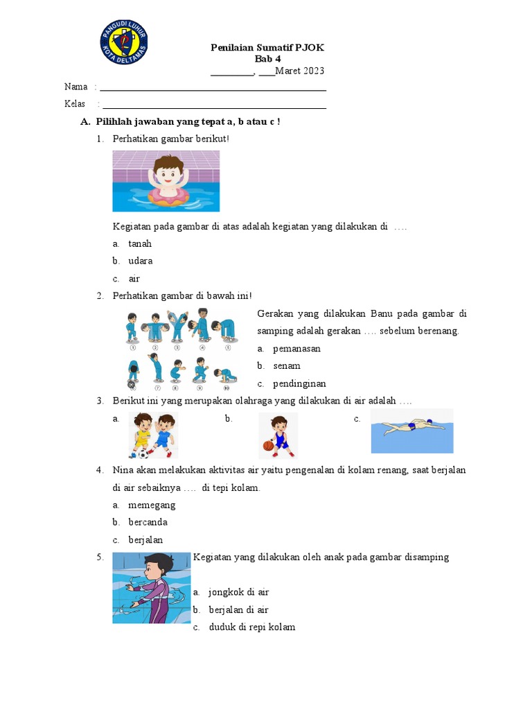 Soal PJOK Kelas 1 Aktivitas Air PDF Soal PJOK Kelas 1 Aktivitas Air PDF