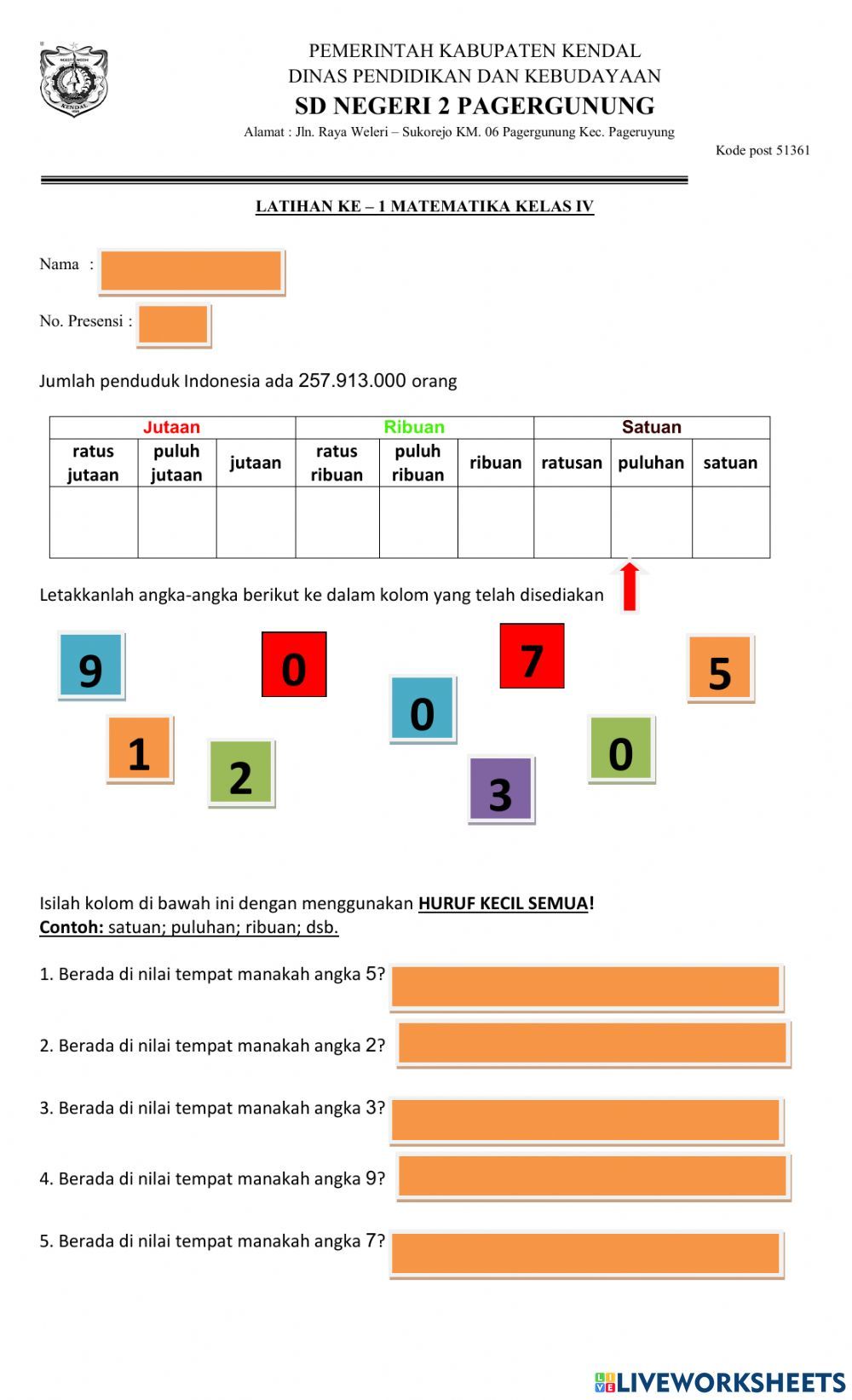 Bilangan Cacah Besar worksheet Bilangan Cacah Besar worksheet