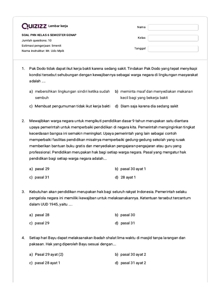 Sebelum Terlambat Taklukkan 7 Soal Ujian PKN Kelas 6 Semester 2 Tahun 2026