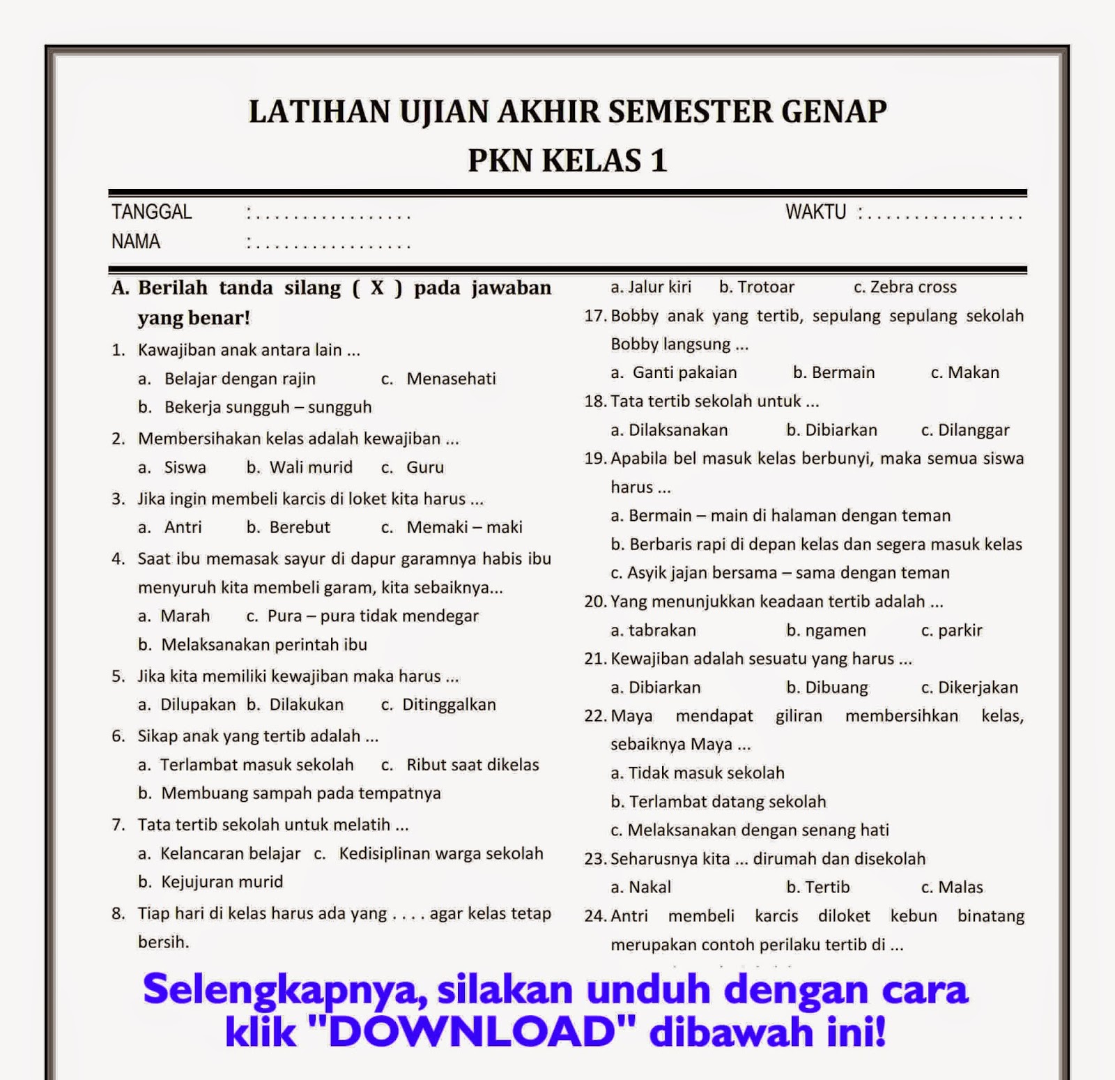 Soal Ppkn Kelas 6 Tema 6 - Piffle me