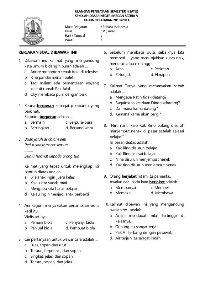 Soal Uts Bahasa Indonesia Kelas 5 Semester 1 Dalchaebi Soal Uts Bahasa Indonesia Kelas 5 Semester 1 Dalchaebi