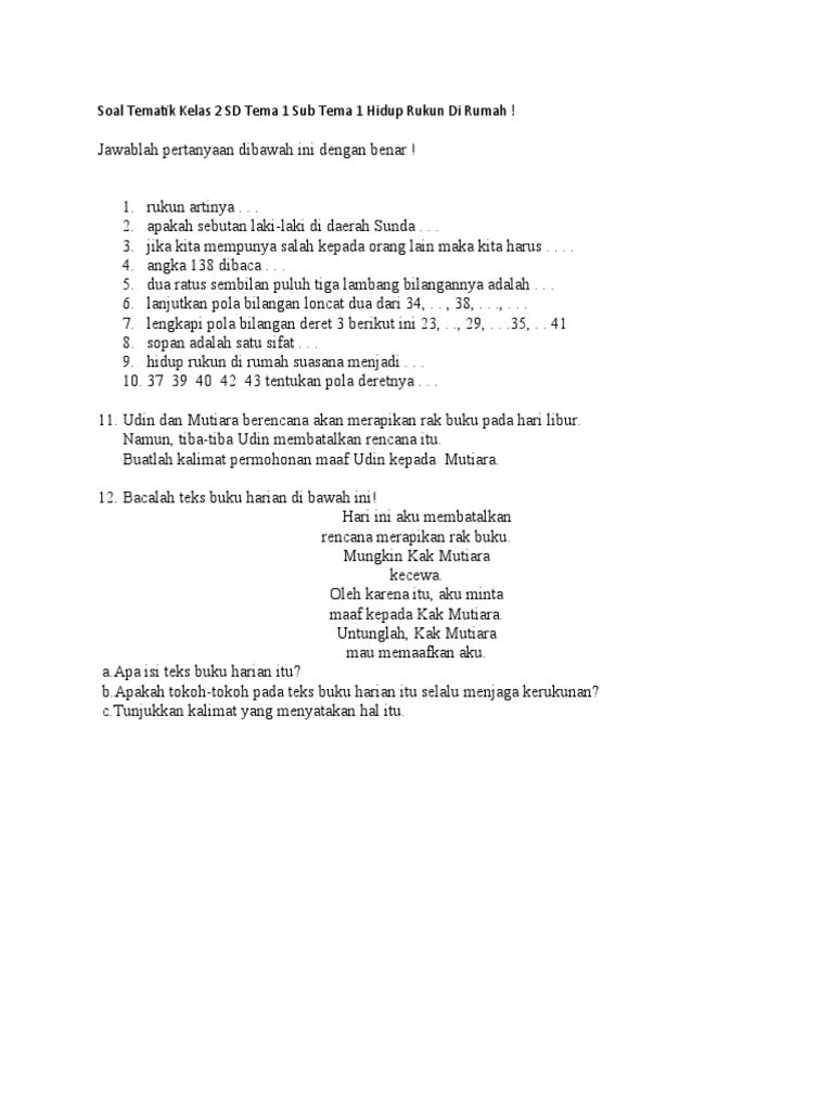 10 Contoh Soal Tematik Sub Tema 1 Kelas 2 Semester 1 yang Wajib Tahu Sebelum Ujian! 10 Contoh Soal Tematik Sub Tema 1 Kelas 2 Semester 1 yang Wajib Tahu Sebelum Ujian!