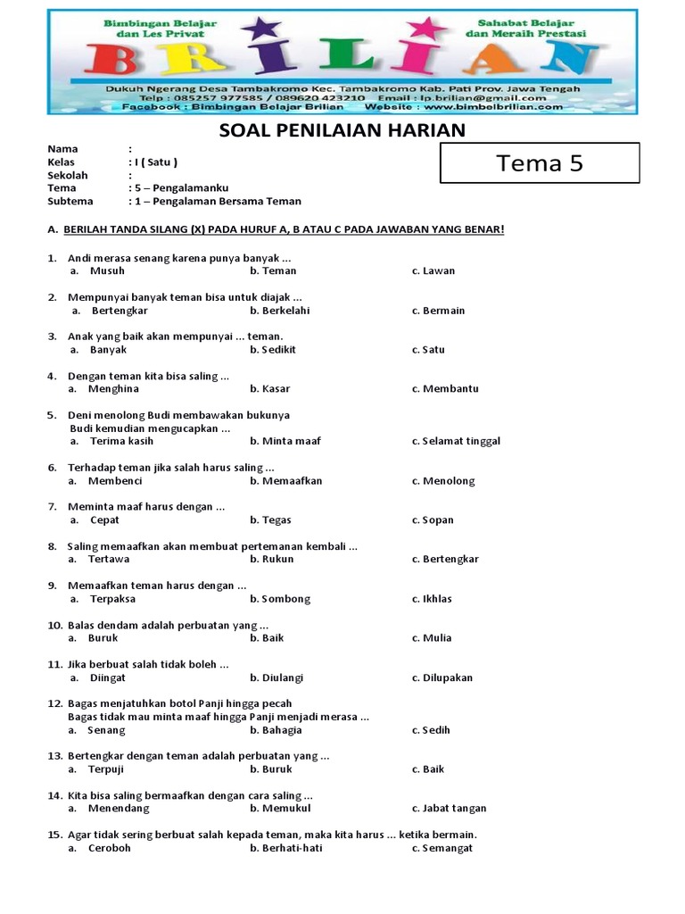 10 Contoh Soal Tematik Tema 5 Kelas 1 SD yang Wajib Dikuasai Siswa Sebelum Ujian Akhir 2026 10 Contoh Soal Tematik Tema 5 Kelas 1 SD yang Wajib Dikuasai Siswa Sebelum Ujian Akhir 2026
