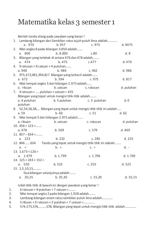 10 Contoh Soal UAS Matematika Kelas 3 SD Semester 1 yang Sering Muncul dan Wajib Anak Kuasai Sebelum Ujian 10 Contoh Soal UAS Matematika Kelas 3 SD Semester 1 yang Sering Muncul dan Wajib Anak Kuasai Sebelum Ujian