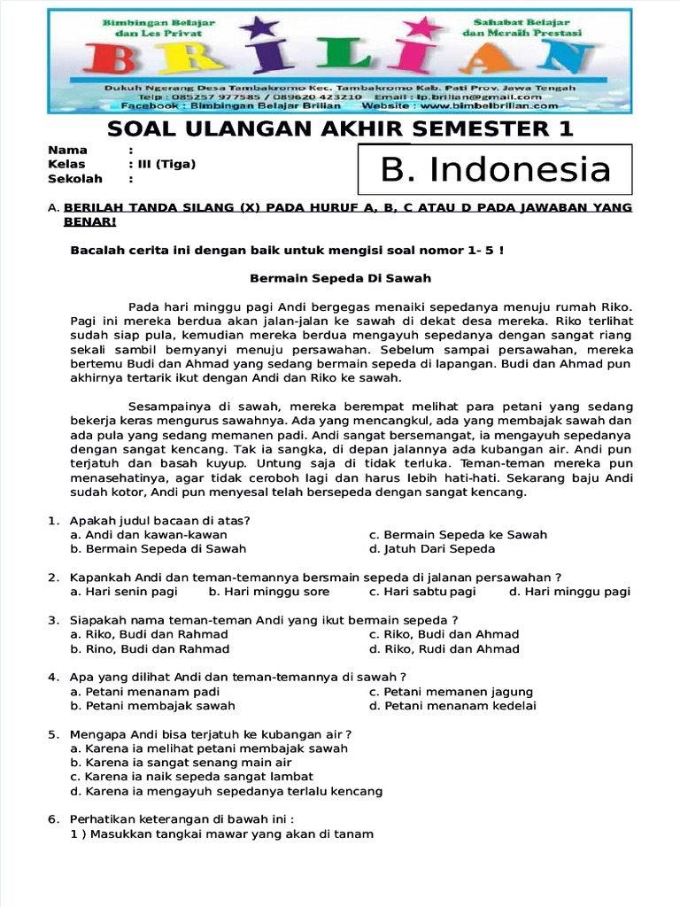 5 Contoh Soal Tematik Ulangan Semester 1 Kelas 3 SD yang Wajib Diketahui Sebelum Ujian