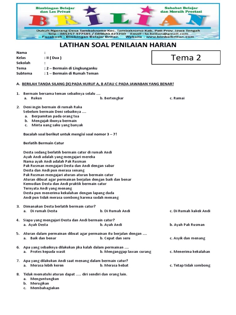 7 Contoh Soal Tematik Sub Tema 2 Kelas 2 Semester 1 yang Wajib Diketahui Sebelum Ujian 7 Contoh Soal Tematik Sub Tema 2 Kelas 2 Semester 1 yang Wajib Diketahui Sebelum Ujian