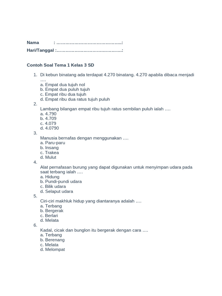 7 Soal Tematik Tema 1 Kelas 3 yang Wajib Dikuasai Sebelum Ujian, Ternyata Ini Pola Tersembunyinya
