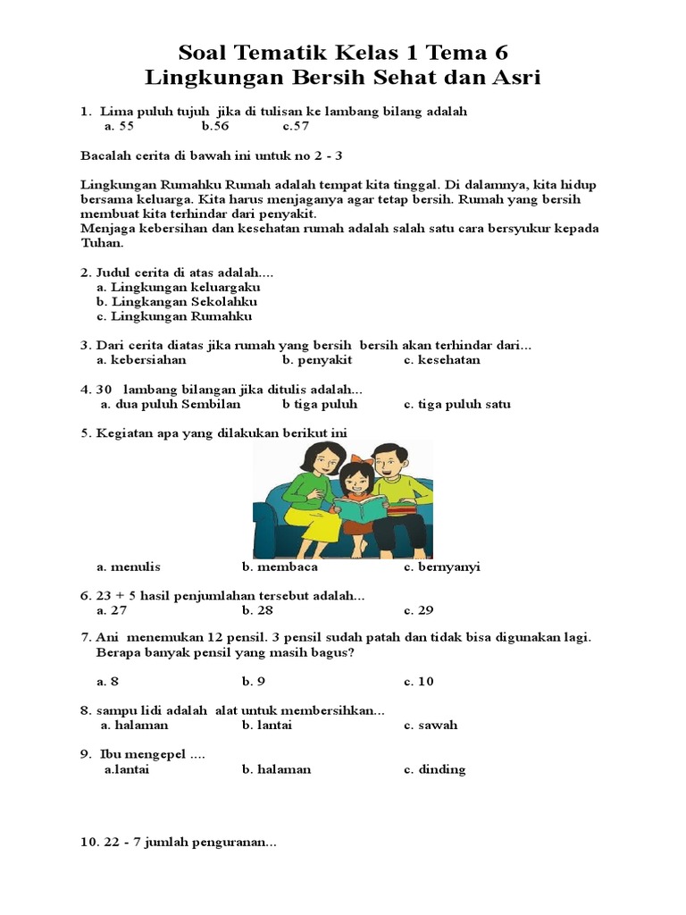 Akhirnya Tersedia 20 Contoh Soal Tematik Tema 6 Kelas 1 Lengkap dengan Kunci Jawaban untuk Nilai Sempurna