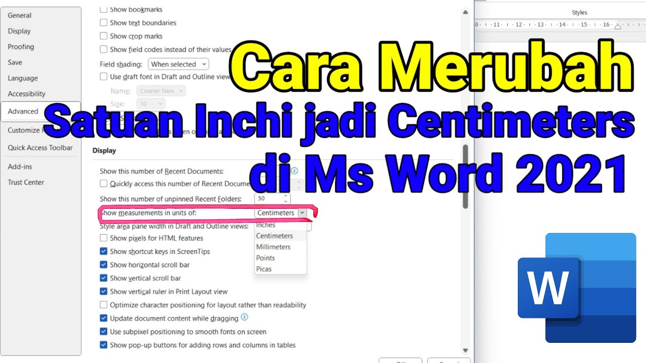 Cara Merubah Satuan Inchi jadi Centimeters pada Word 2021 - YouTube Cara Merubah Satuan Inchi jadi Centimeters pada Word 2021 - YouTube