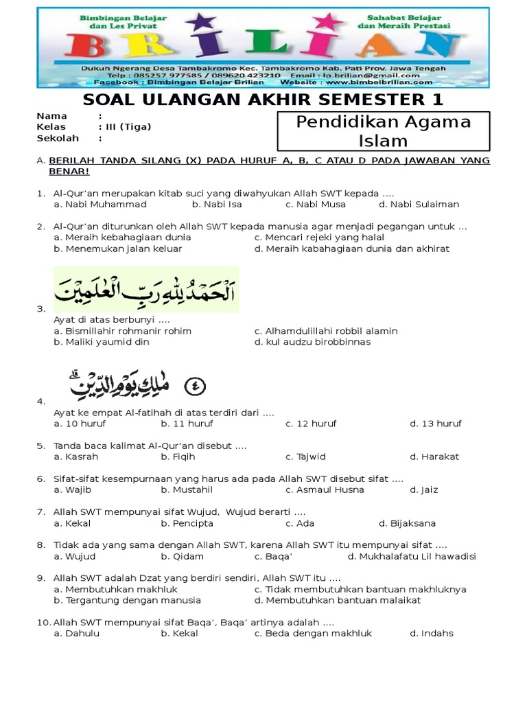 Contoh Soal UAS PAI Kelas 3 yang Wajib Dikuasai Siswa Sebelum Terlambat Belajar Contoh Soal UAS PAI Kelas 3 yang Wajib Dikuasai Siswa Sebelum Terlambat Belajar