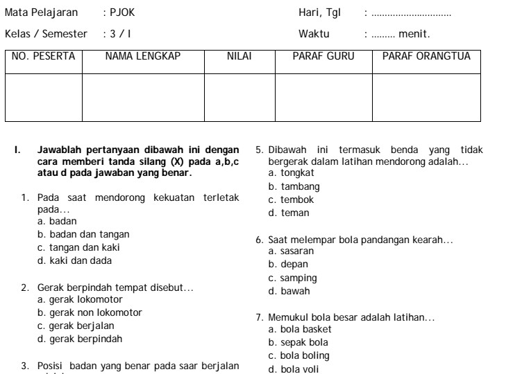 Contoh Soal UAS Penjaskes Kelas 3 SD Semester 1 Terbaru 2026 Plus Kunci Jawaban yang Wajib Dipelajari Contoh Soal UAS Penjaskes Kelas 3 SD Semester 1 Terbaru 2026 Plus Kunci Jawaban yang Wajib Dipelajari
