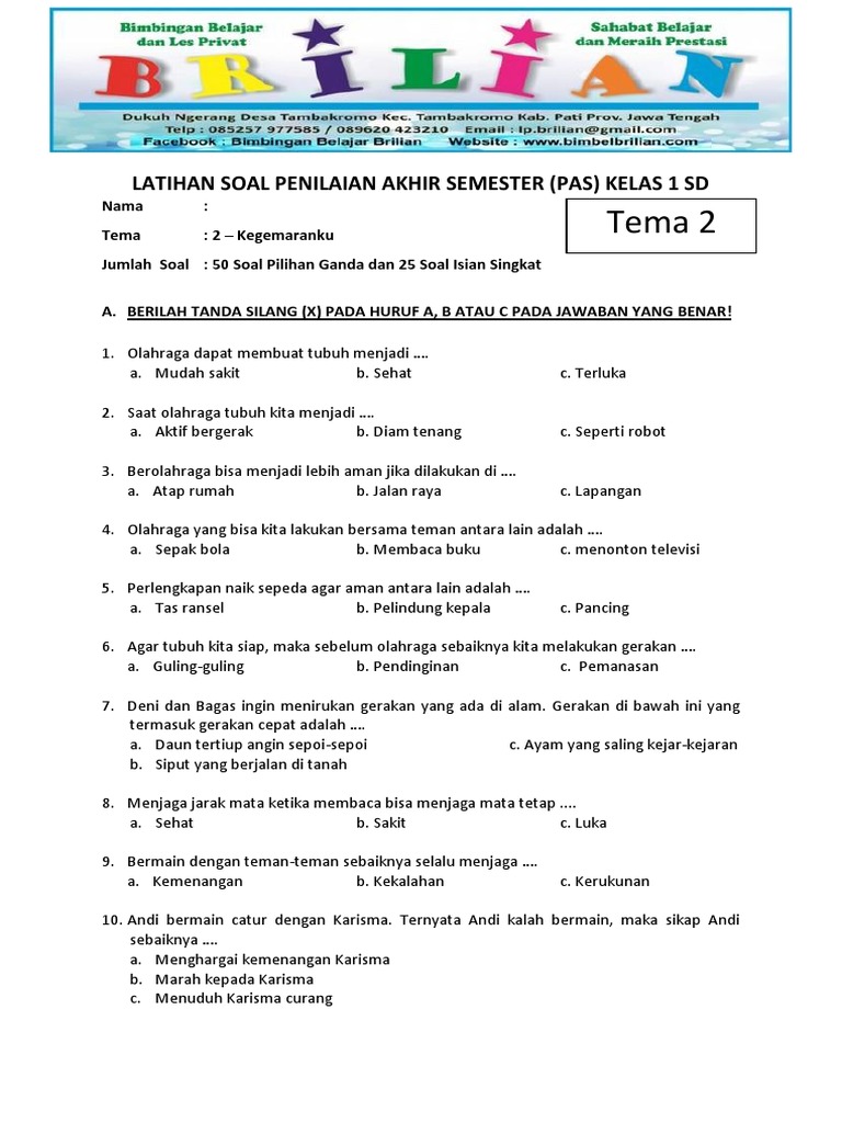Terbukti! 5 Contoh Soal Tematik Tema 2 Kelas 1 SD yang Bantu Kuasai Matematika Semester 1
