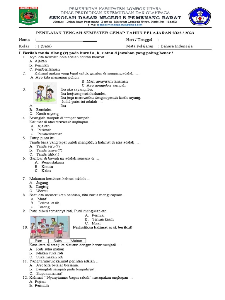 Terbukti 7 Contoh Soal Tematik PTS Kelas 1 Kurtilas Semester 2 Bikin Anak Cepat Paham