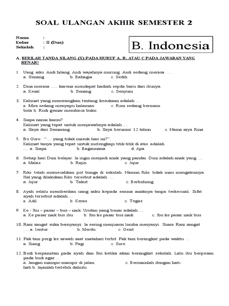 Rahasia Lulus Nilai Sempurna Lewat Kumpulan soal bahasa indonesia uas kelas 2 semester 1