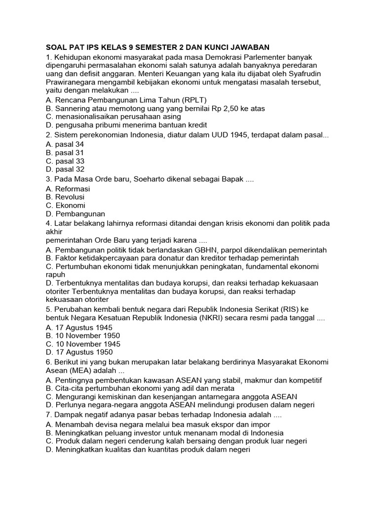 Rahasia Lulus Ujian dengan Contoh Soal IPS Kelas 9 Semester 2 KTSP 2006 Terbaru