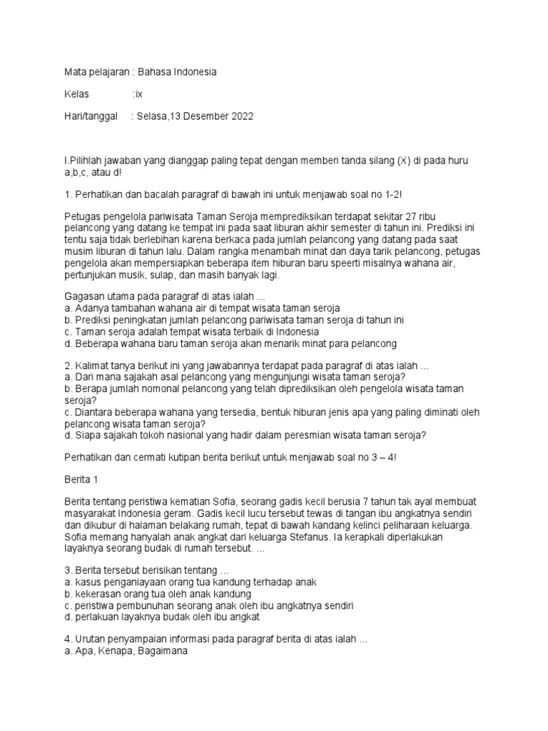 Rahasia Skor Tinggi Bocoran soal bahasa indonesia uas kelas 9 semstr 1 Wajib Tahu Rahasia Skor Tinggi Bocoran soal bahasa indonesia uas kelas 9 semstr 1 Wajib Tahu