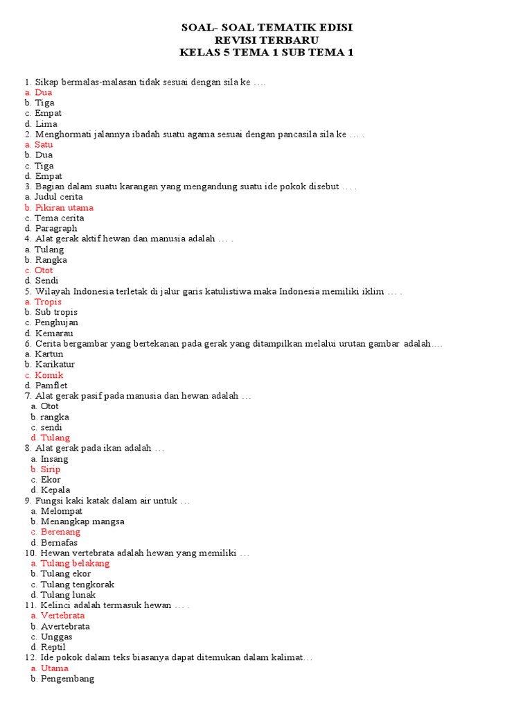 Rahasia Skor Tinggi Kerjakan soal bahasa indonesia tematik tema 1 kelas 5 ini