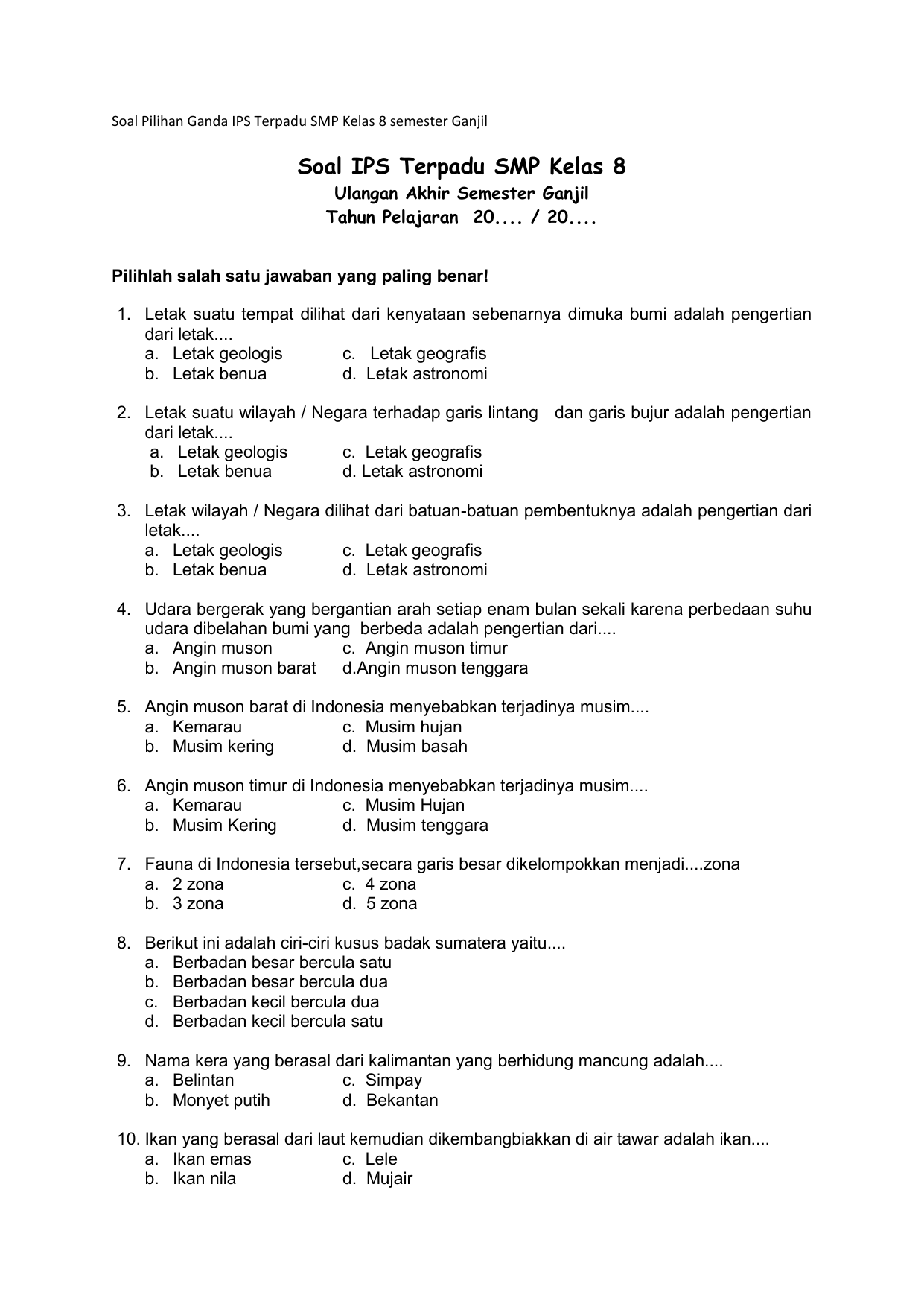 Wajib Tahu 5 Contoh Soal IPS Kelas 8 Semester 2 Kurikulum 2013 Agar Nilai Sempurna Wajib Tahu 5 Contoh Soal IPS Kelas 8 Semester 2 Kurikulum 2013 Agar Nilai Sempurna