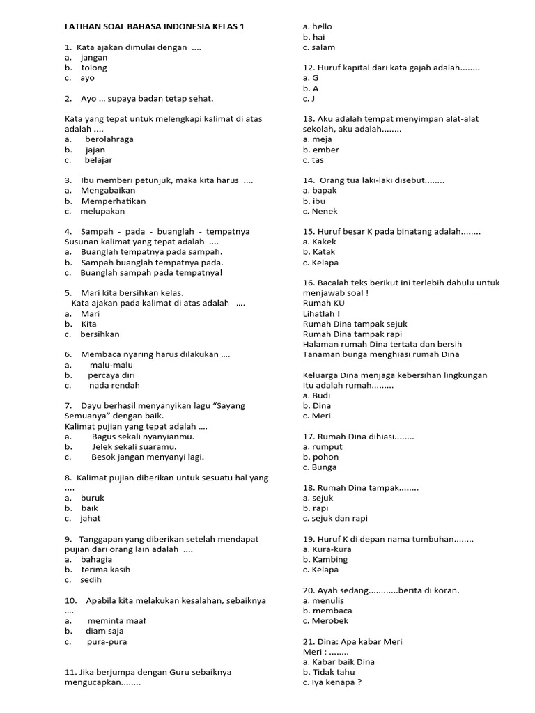Wajib Tahu Bocoran Soal Bahasa Indonesia UKK SD Kelas 1 K 2013 Agar Nilai Maksimal Wajib Tahu Bocoran Soal Bahasa Indonesia UKK SD Kelas 1 K 2013 Agar Nilai Maksimal