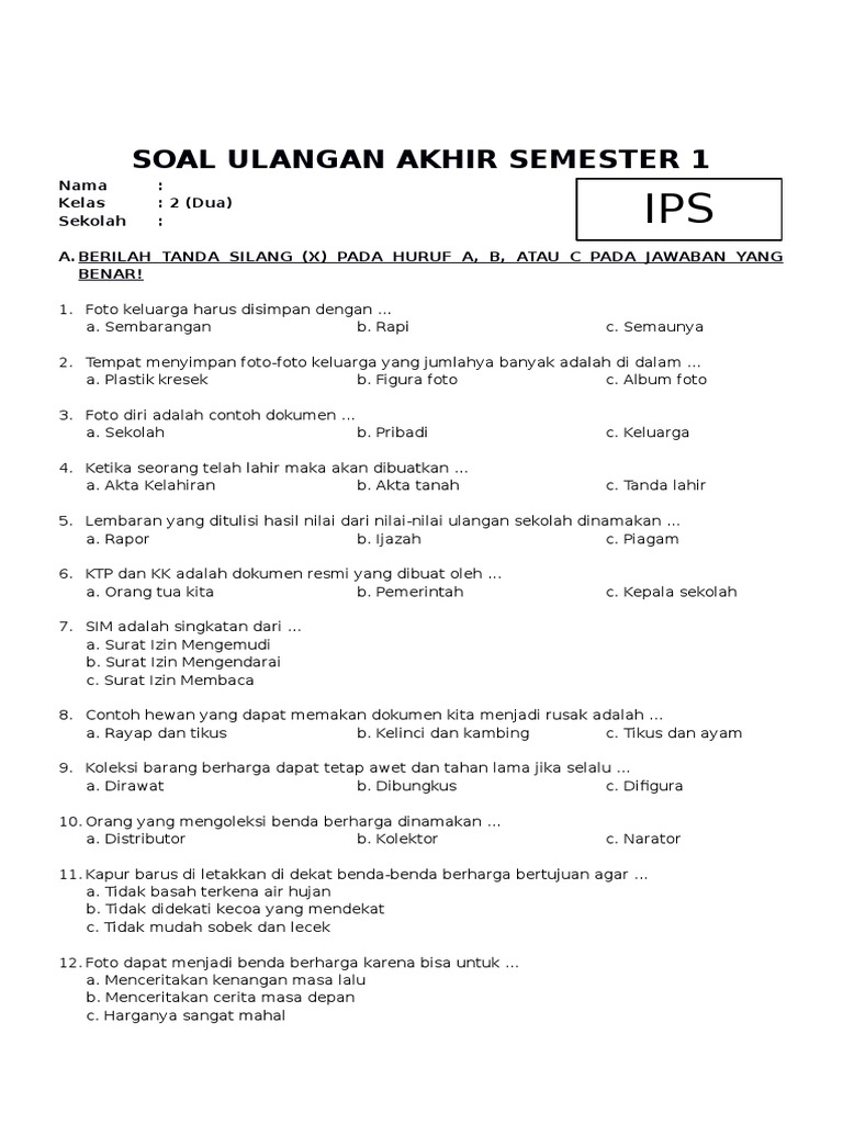 Wajib Tahu! Ini Bocoran Contoh Soal IPS Kurikulum Tematik Kelas 2 Semester 2 Terbaru Wajib Tahu! Ini Bocoran Contoh Soal IPS Kurikulum Tematik Kelas 2 Semester 2 Terbaru